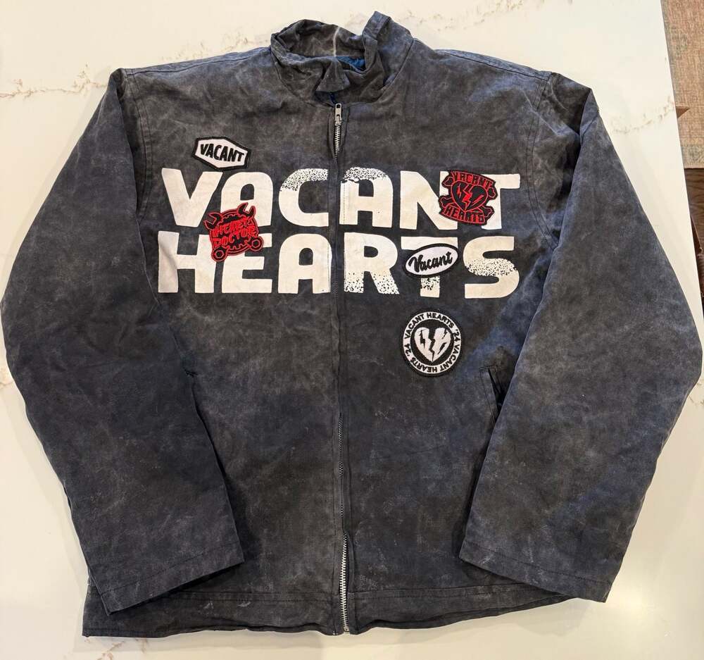Vacant Hearts Grey Acid Wash Canvas Zip-Up Work Jacket